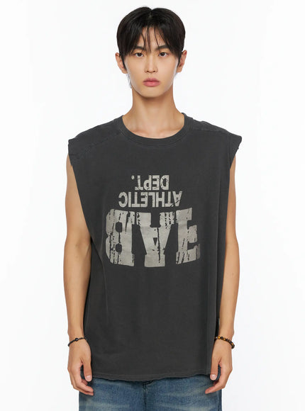 Men's Graphic Sleeveless Shirt IL520 in Dark gray, size M/L