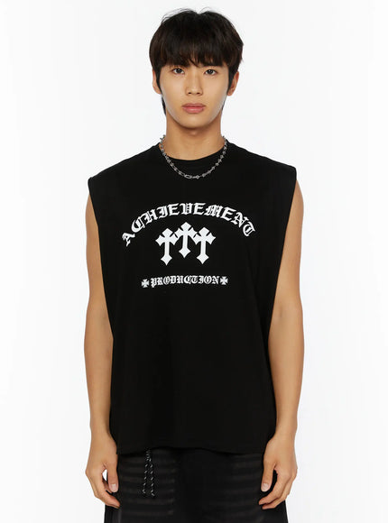 Men's Graphic Sleeveless Tee IL510 in Black, size M/L