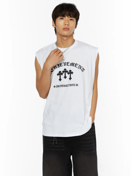 Men's Graphic Sleeveless Tee IL510 in White, size M/L
