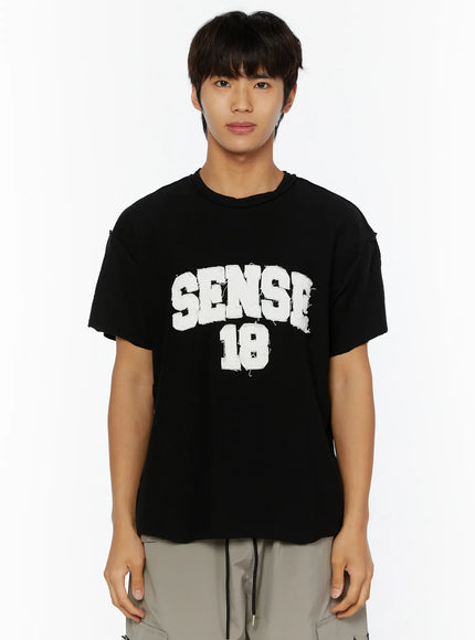 Men's Graphic Slogan T-Shirt IL509 in Black, size M/L