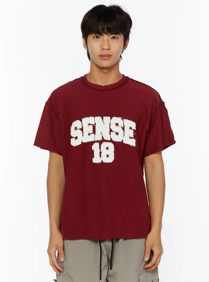 Men's Graphic Slogan T-Shirt IL509 in Dark red, size M/L