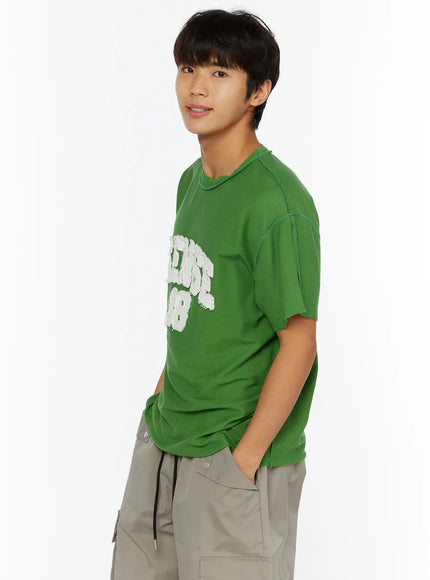 Men's Graphic Slogan T-Shirt IL509 in Green, size M/L