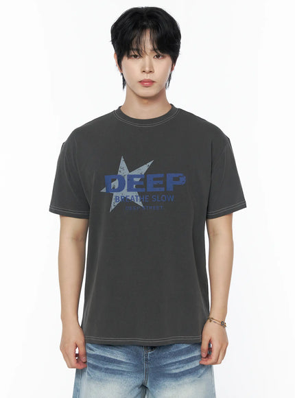 Men's Graphic Star T-Shirt IU523 in Dark gray, size M/L