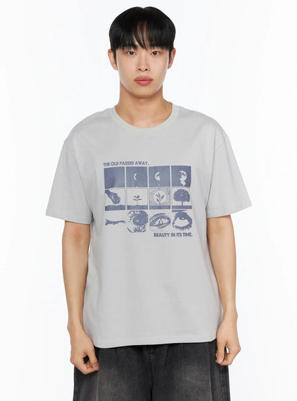 Men's Graphic Tee IL514 in Gray, size M/L