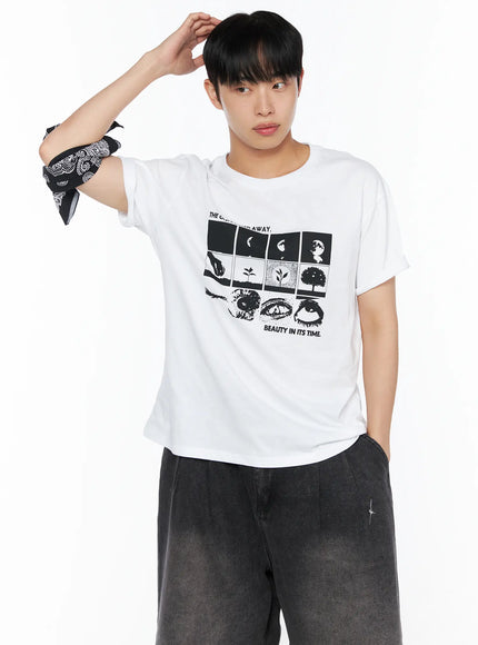 Men's Graphic Tee IL514 in White, size M/L