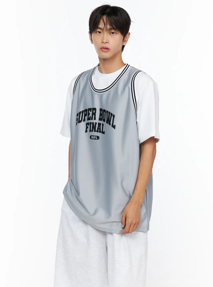 Men's Graphic Varsity Jersey IL515 in Gray, size M/L