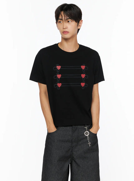 Men's Heart Graphic T-Shirt IL515 in Black, size S/M