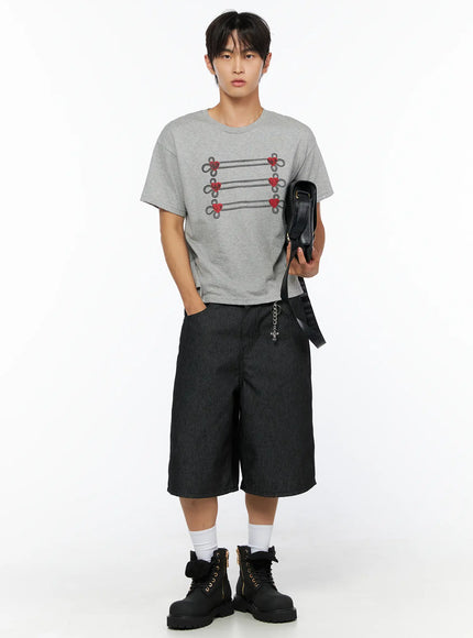 Men's Heart Graphic T-Shirt IL515 in Gray, size S/M