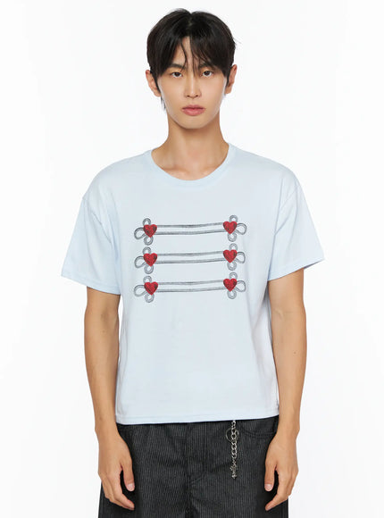Men's Heart Graphic T-Shirt IL515 in Light blue, size S/M