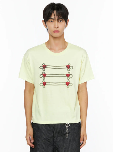 Men's Heart Graphic T-Shirt IL515 in Light yellow, size S/M