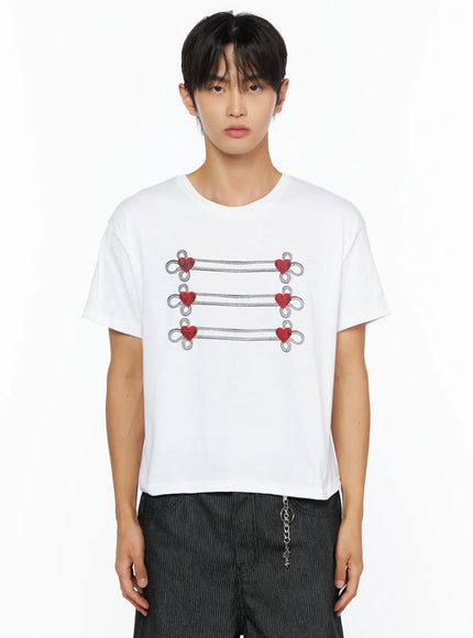 Men's Heart Graphic T-Shirt IL515 in White, size S/M