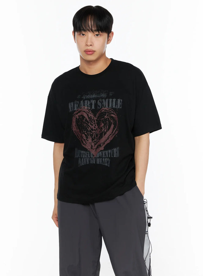 Men's Heart Graphic Tee IL514 in Black, size M/L