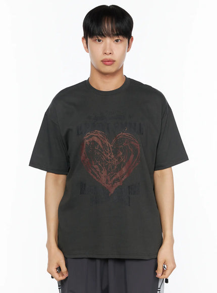 Men's Heart Graphic Tee IL514 in Dark gray, size M/L