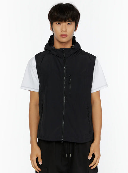 Men's Hooded Zip-Up Vest IL513 in Black, size M/L