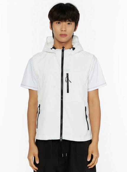 Men's Hooded Zip-Up Vest IL513 in White, size M/L