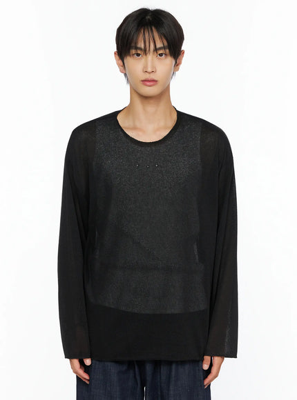Men's Knit Long Sleeve T-Shirt IL528 in Black, size M/L