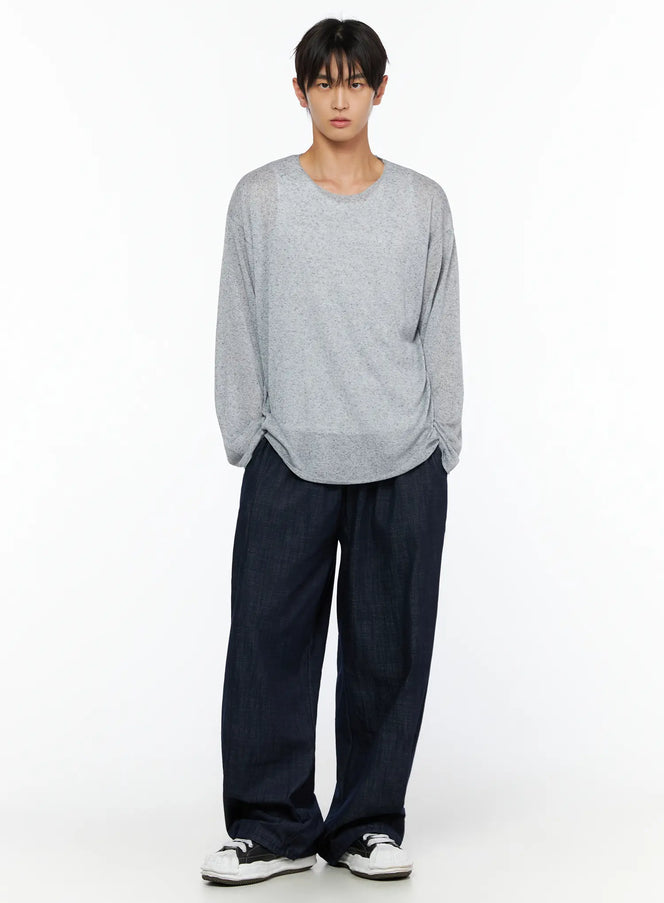 Men's Knit Long Sleeve T-Shirt IL528 in Gray, size M/L