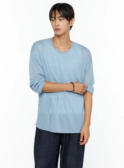 Men's Knit Long Sleeve T-Shirt IL528 in Light blue, size M/L