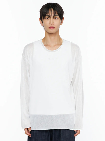 Men's Knit Long Sleeve T-Shirt IL528 in White, size M/L