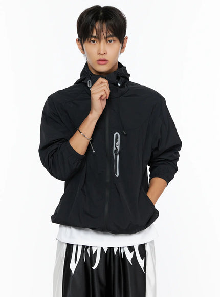 Men's Lightweight Windbreaker Jacket IL515 in Black, size M