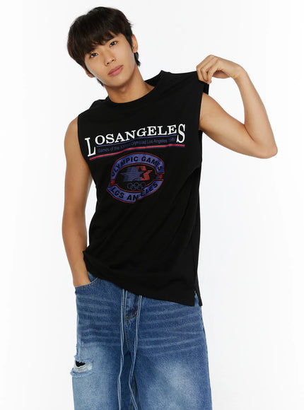 Men's Los Angeles Print Tank IL509 in Black, size M/L