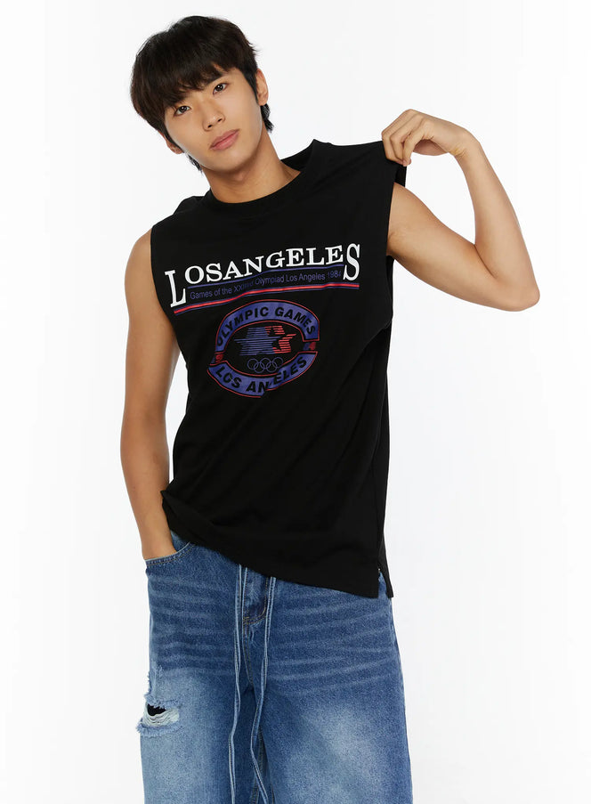Men's Los Angeles Print Tank IL509 in Black, size M/L