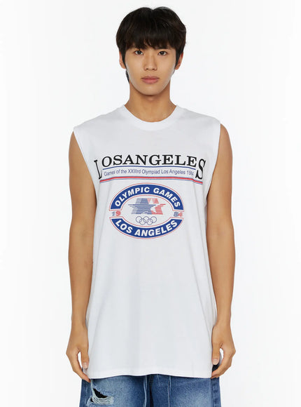 Men's Los Angeles Print Tank IL509 in White, size M/L