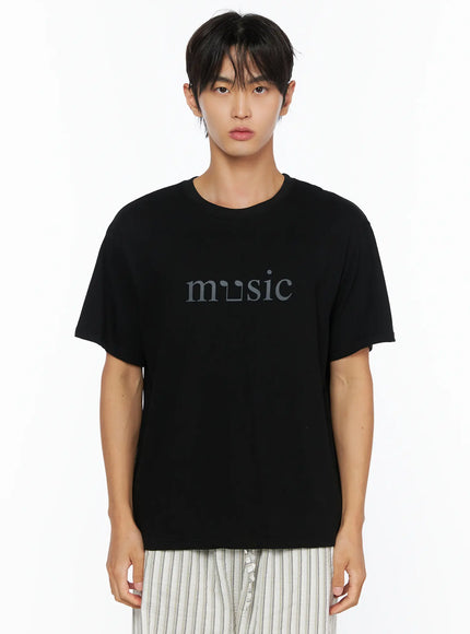 Men's Music Print T-Shirt IL515 in Black, size S/M