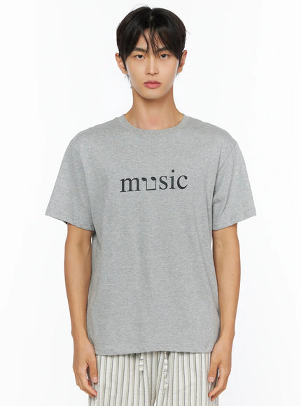 Men's Music Print T-Shirt IL515 in Gray, size S/M