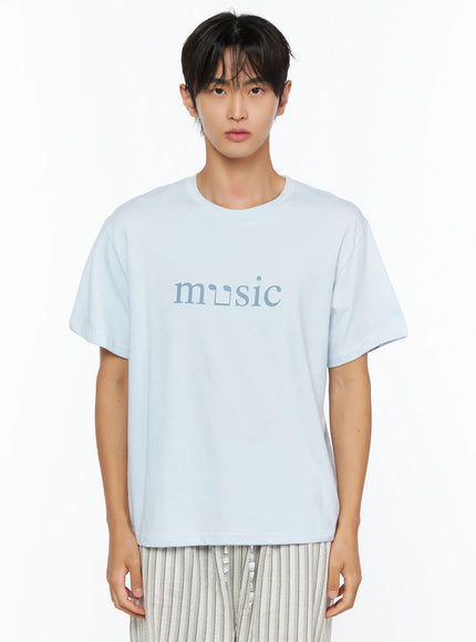 Men's Music Print T-Shirt IL515 in Light blue, size S/M