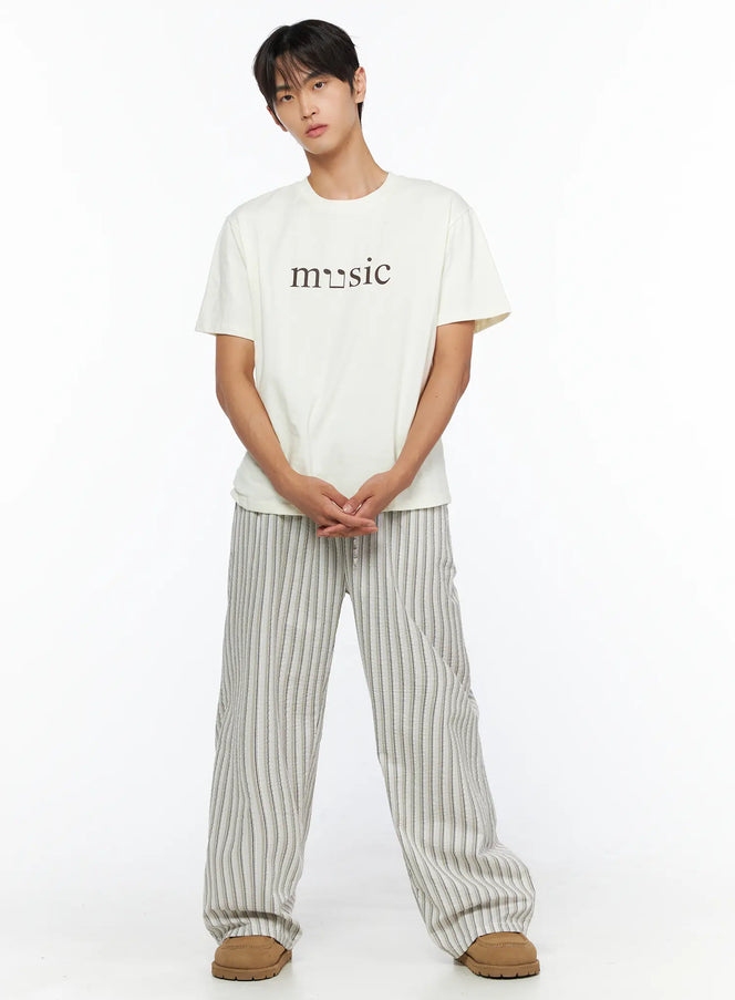 Men's Music Print T-Shirt IL515 in Light yellow, size S/M