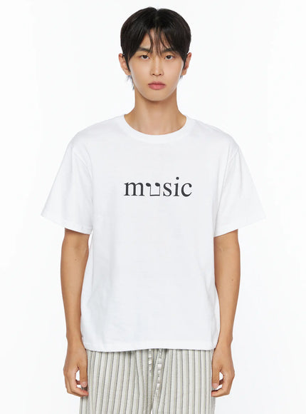 Men's Music Print T-Shirt IL515 in White, size S/M