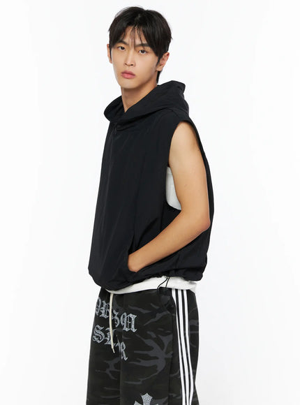 Men's Nylon Hooded Vest IL520 in Black, size S/M