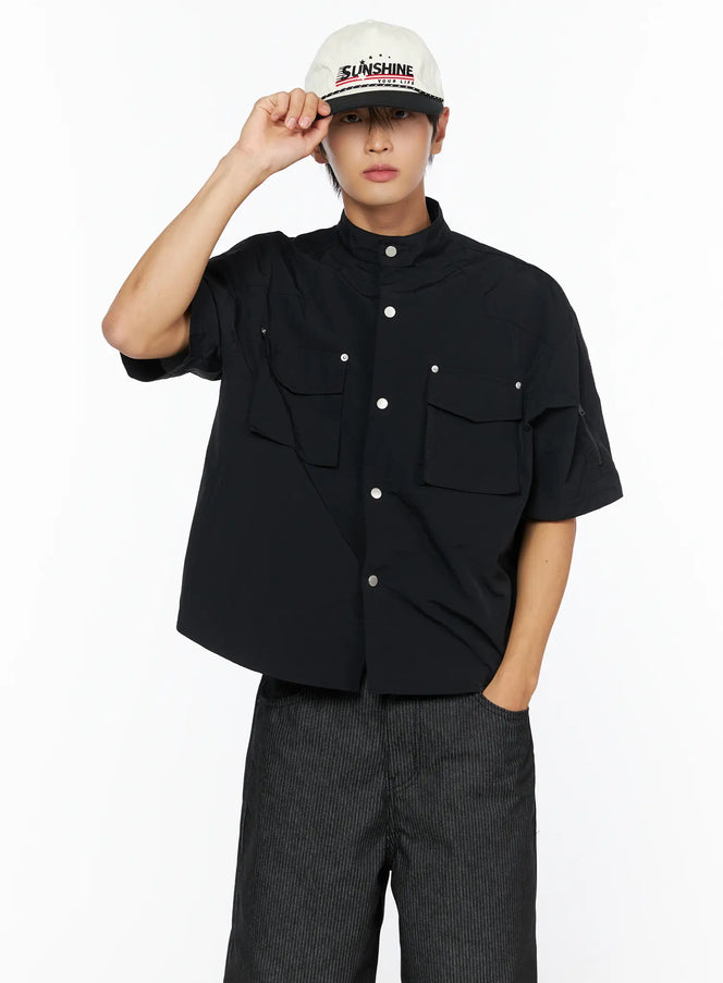 Men's Nylon Utility Shirt IL515 in Black, size M/L