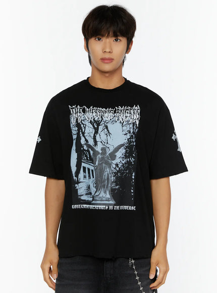 Men's Oversized Graphic T-Shirt IL513 in Black, size M/L