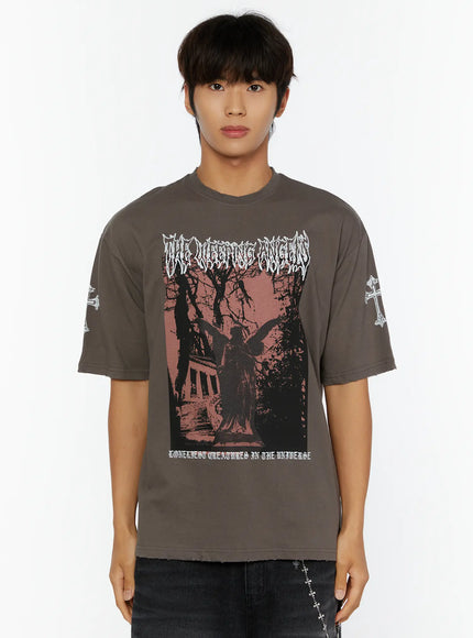 Men's Oversized Graphic T-Shirt IL513 in Dark gray, size M/L
