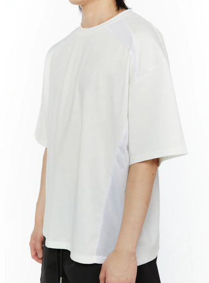 Men's Oversized Mesh Tee (White) IL509 white side shot on male model displaying perforated mesh side panel and oversized silhouette