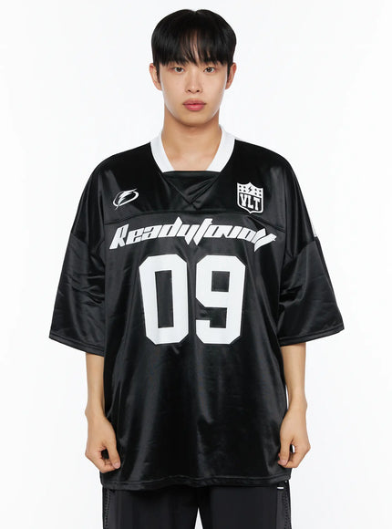 Men's Oversized Sports Jersey Tee IL514 in Black, size M/L