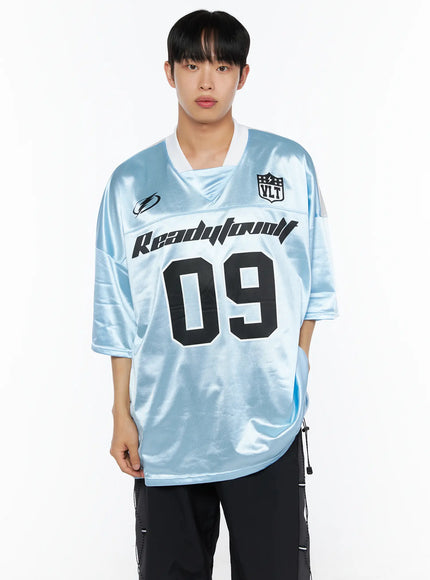 Men's Oversized Sports Jersey Tee IL514 in Light blue, size M/L