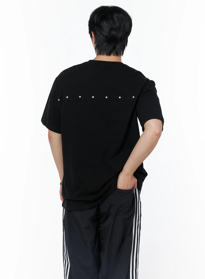 Men's Oversized Studded Tee IL502 in Black, size M/L