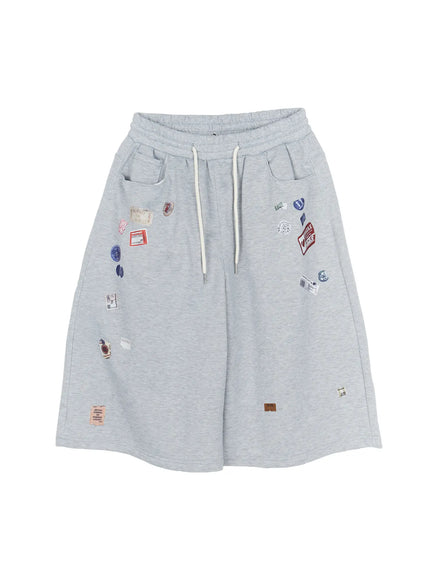 Men's Patch Detail Shorts (Gray) IL509 in Gray, size M/L