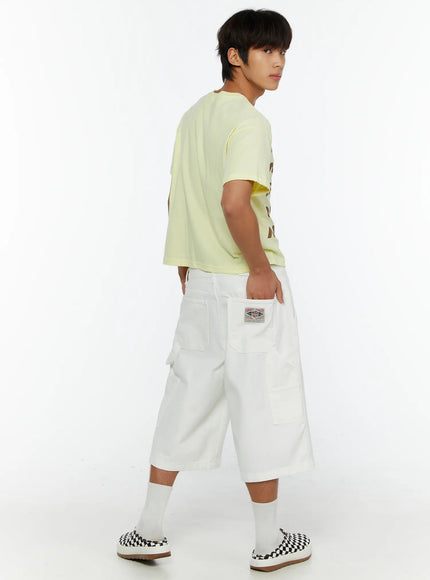 Men's Patch Pocket Jorts IL515 White three-quarter back view on model walking, showing cargo pockets and back label patch detail