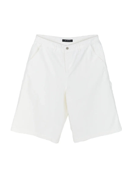 Men's Patch Pocket Jorts IL515 White flat-lay front view showing wide-leg silhouette, single button closure, side pockets, and GO JEANS interior label