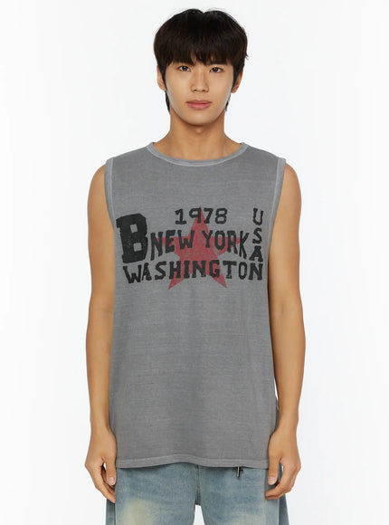 Men's Pigment Graphic Tank IL507 in Gray, size M/L