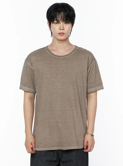 Men's Pigment Washed T-Shirt IU523 in Dark beige, size M/L
