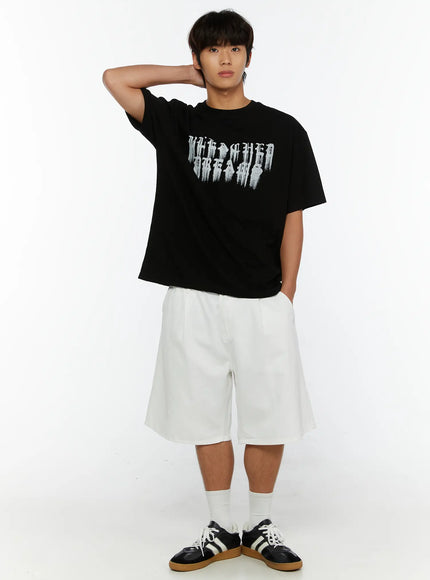 Men's Pintuck Wide-Fit Shorts IL515 in White, size S