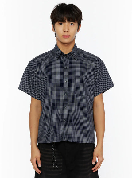 Men's Plaid Button-Up Shirt IL510 in Dark blue, size S/M