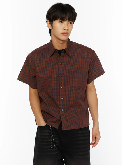 Men's Plaid Button-Up Shirt IL510 in Dark red, size S/M