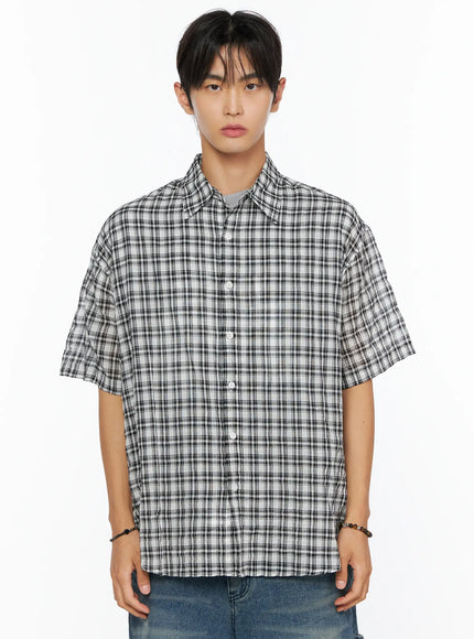 Men's Plaid Button-Up Shirt IL520 in White, size M/L