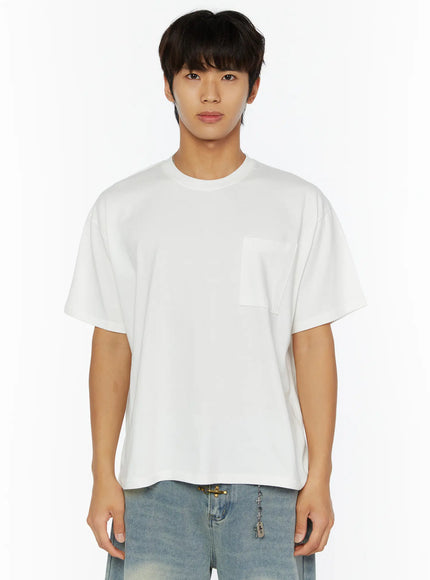 Men's Pocket Semi-Crop T-Shirt IL507 in White, size M/L